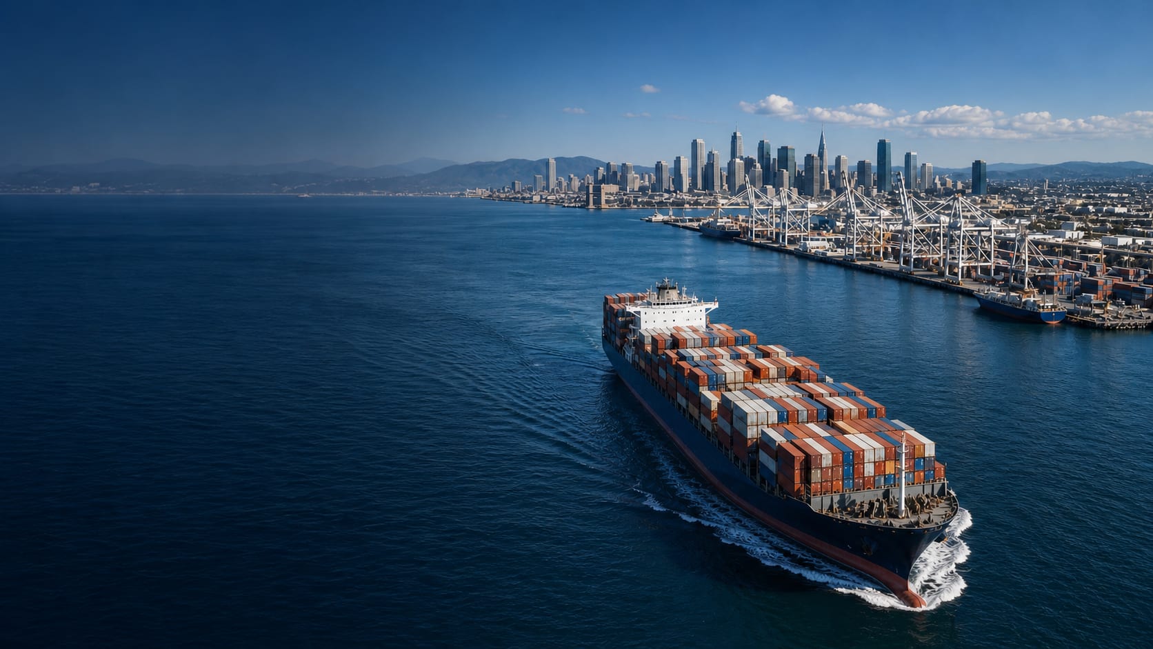 Container terminal with an ocean-going vessel alongside