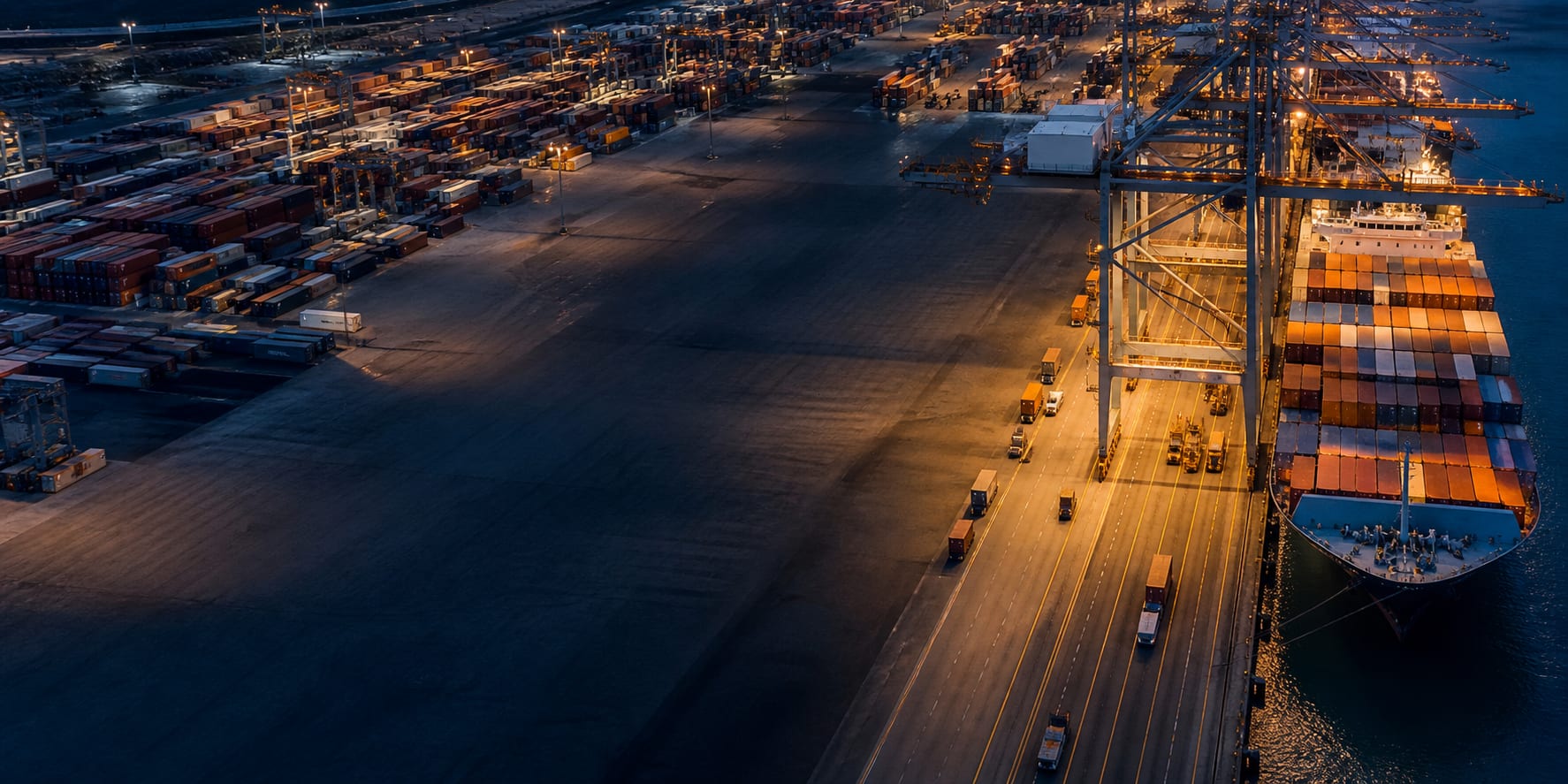Container terminal and roads at night