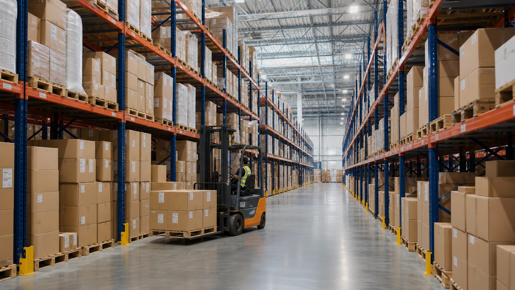 Forklift moving goods inside a warehouse